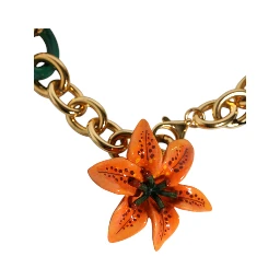 Multicolor Gold Brass Orange Lily Floral Chain Necklace