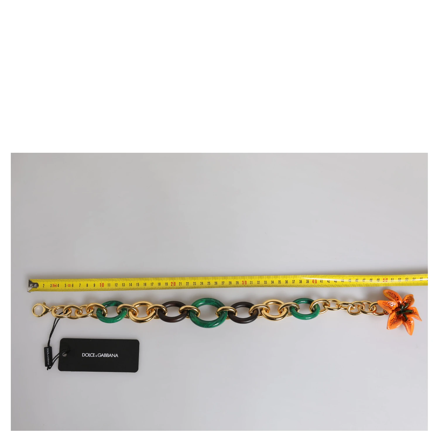 Multicolor Gold Brass Orange Lily Floral Chain Necklace