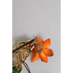 Multicolor Gold Brass Orange Lily Floral Chain Necklace