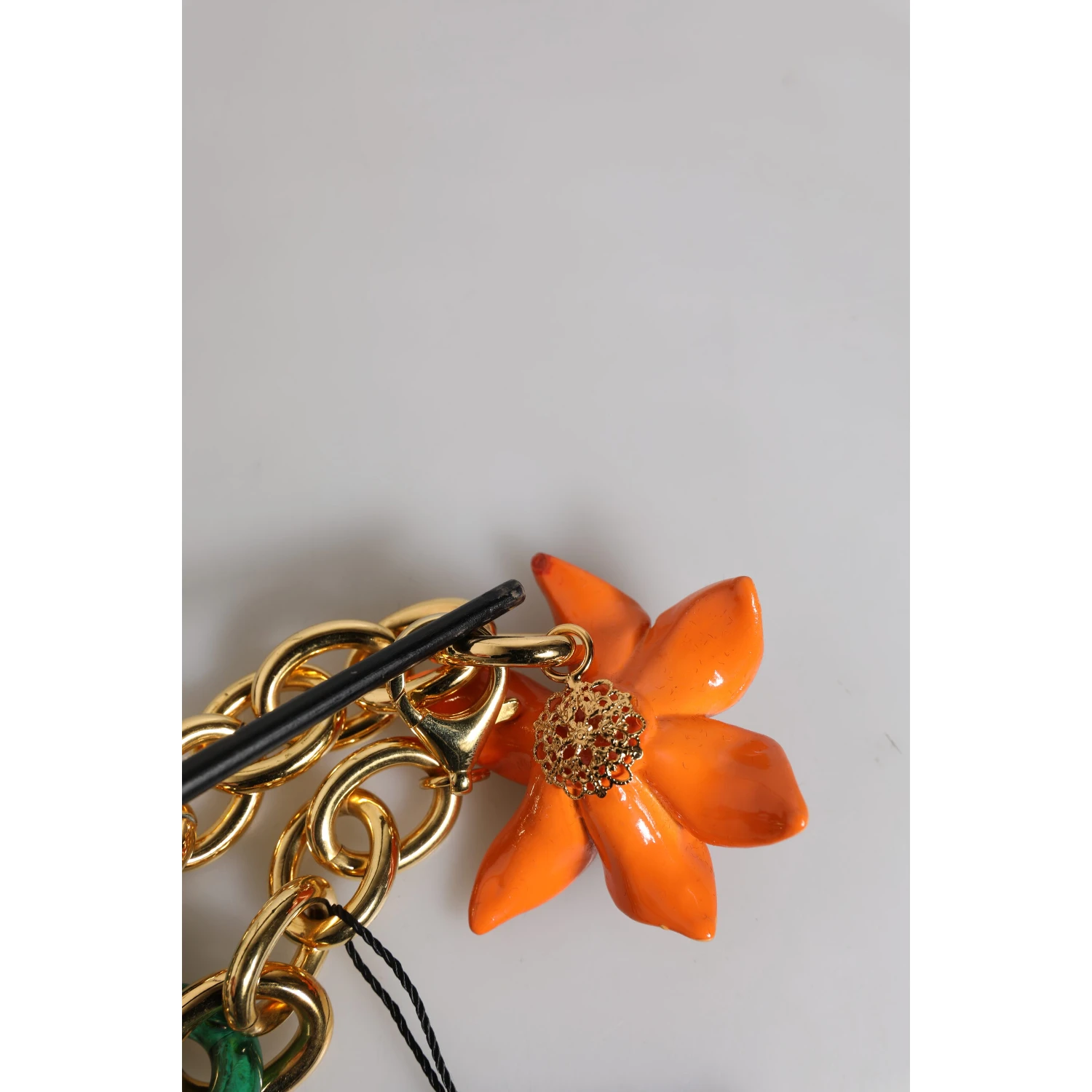 Multicolor Gold Brass Orange Lily Floral Chain Necklace