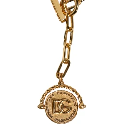 Gold Chain Brass Faux Pearl Charm Logo Pendant Necklace