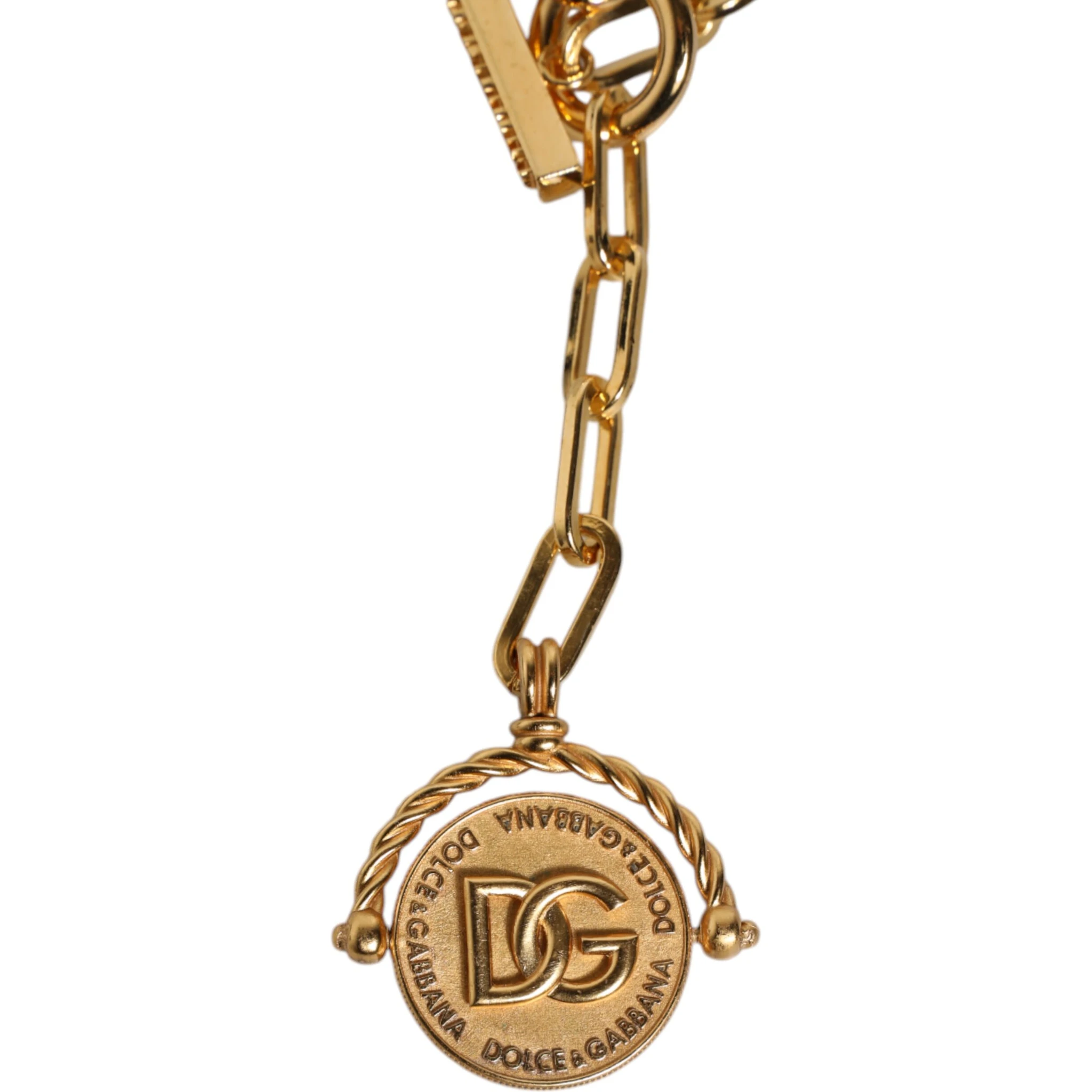 Gold Chain Brass Faux Pearl Charm Logo Pendant Necklace