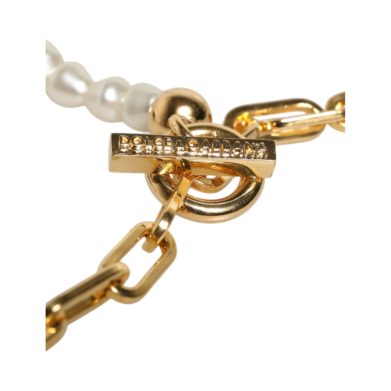 Gold Chain Brass Faux Pearl Charm Logo Pendant Necklace