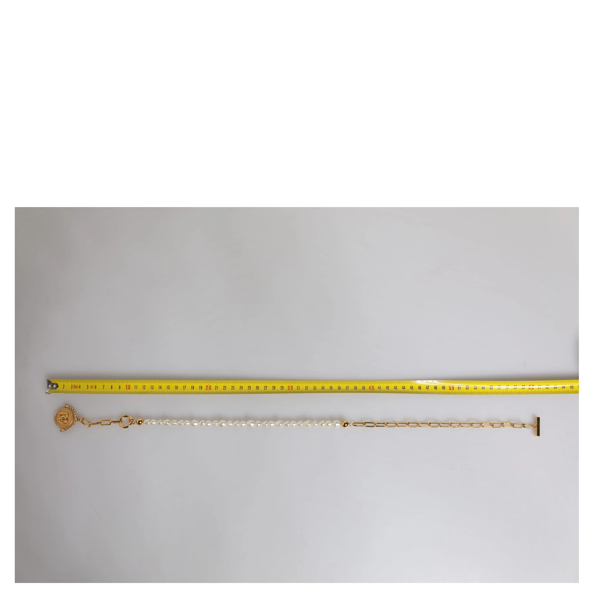 Gold Chain Brass Faux Pearl Charm Logo Pendant Necklace