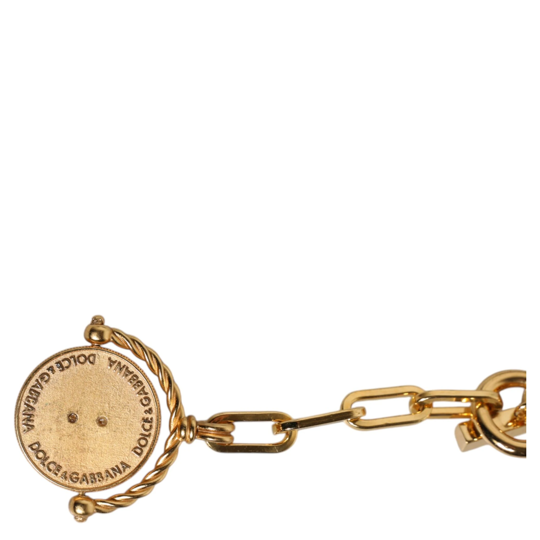 Gold Chain Brass Faux Pearl Charm Logo Pendant Necklace