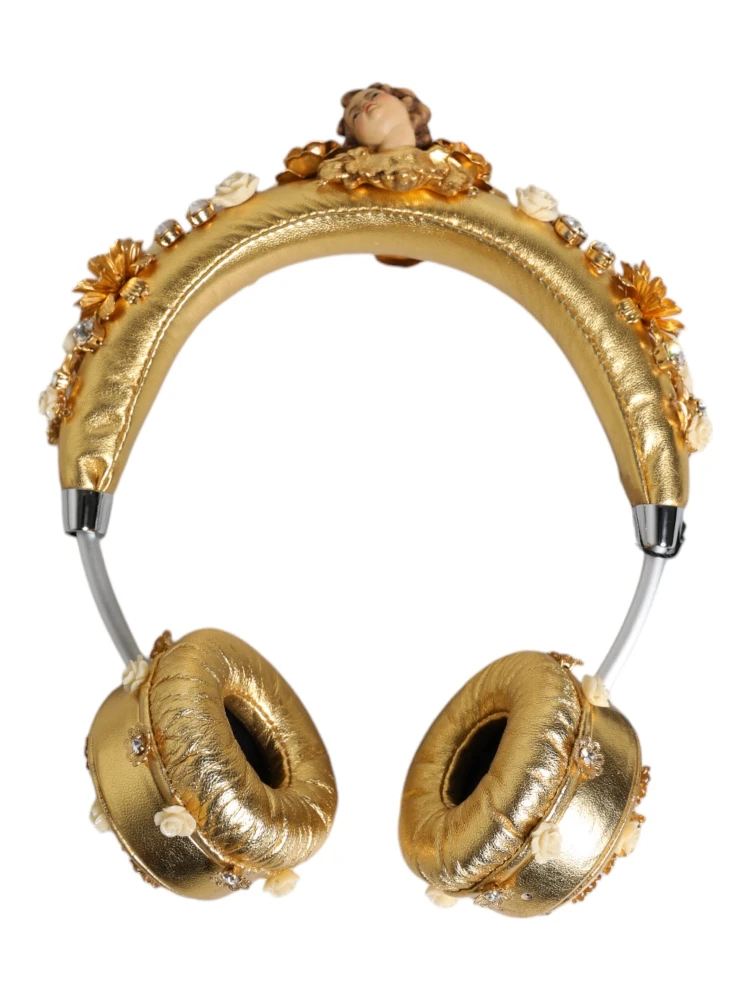 Gold Leather Floral Crystal Angel Headset Headphones alternative