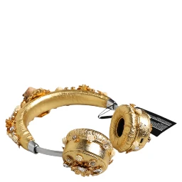 Gold Leather Floral Crystal Angel Headset Headphones