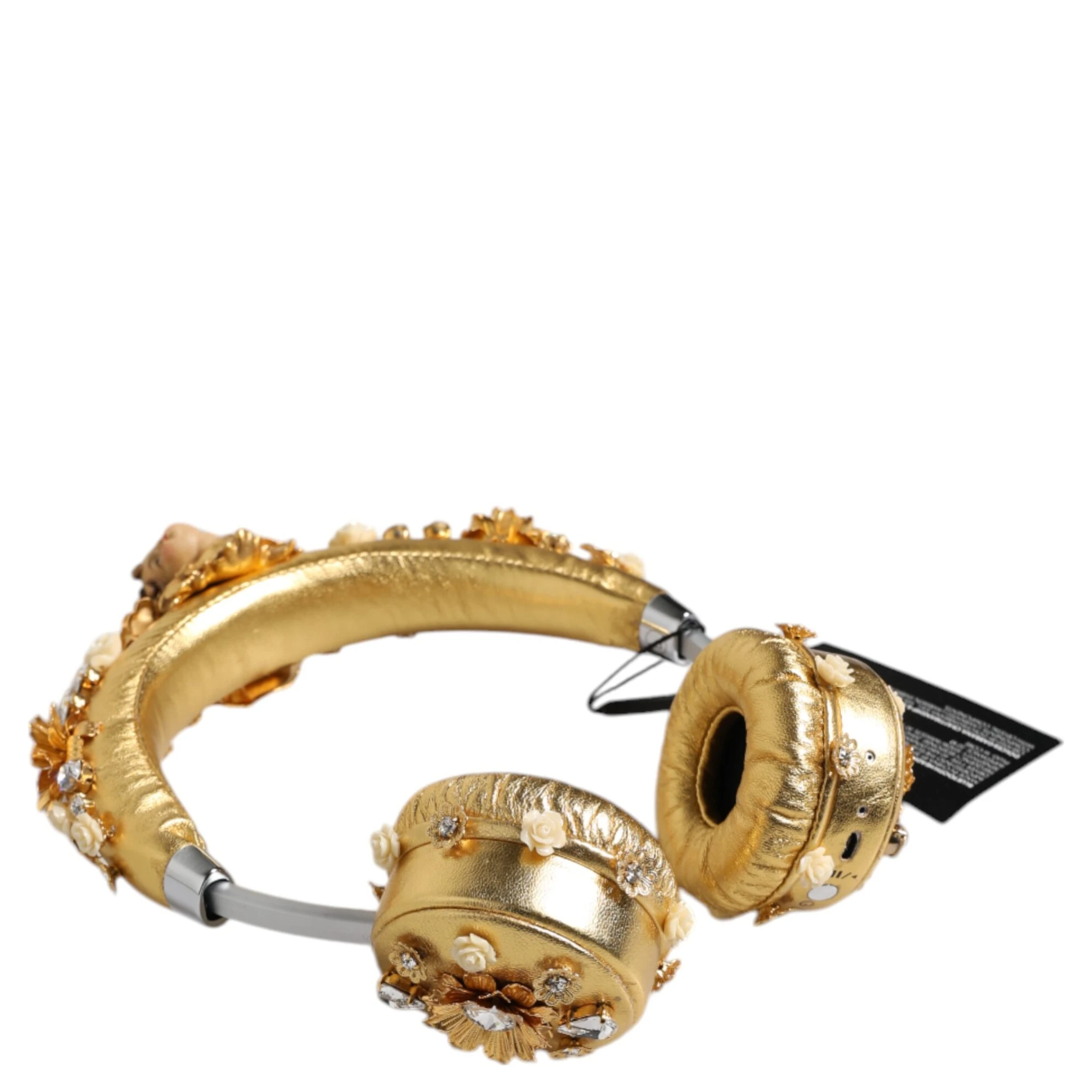 Gold Leather Floral Crystal Angel Headset Headphones