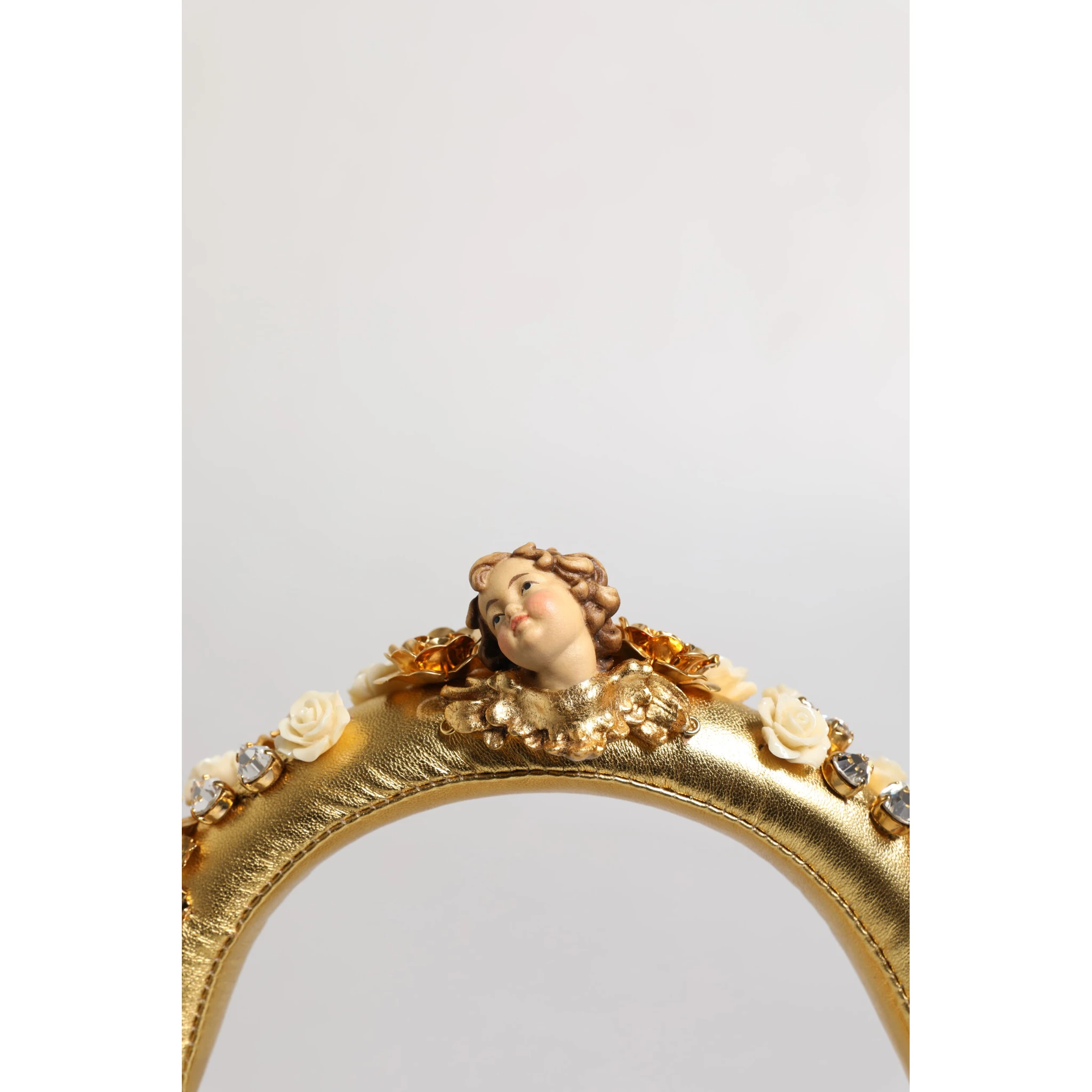 Gold Leather Floral Crystal Angel Headset Headphones