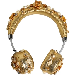 Gold Leather Floral Crystal Angel Headset Headphones