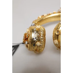 Gold Leather Floral Crystal Angel Headset Headphones