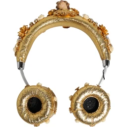 Gold Leather Floral Crystal Angel Headset Headphones