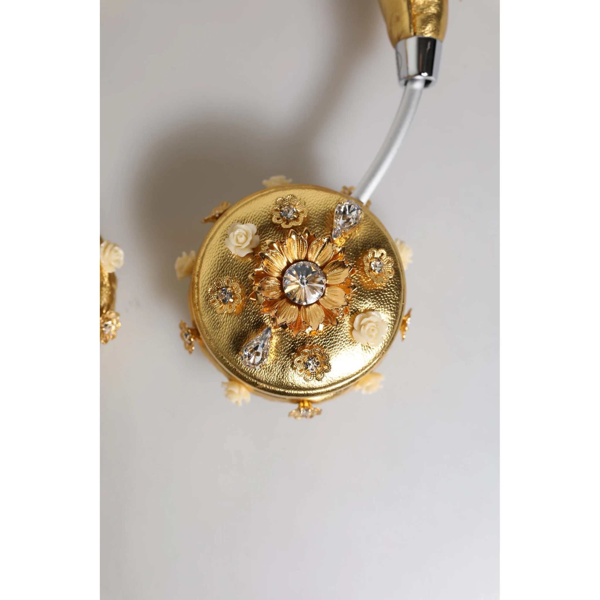 Gold Leather Floral Crystal Angel Headset Headphones