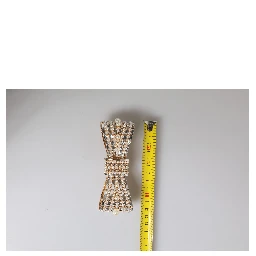 Gold Tone Brass Bow Crystal FauxPearl Embellished Brooch