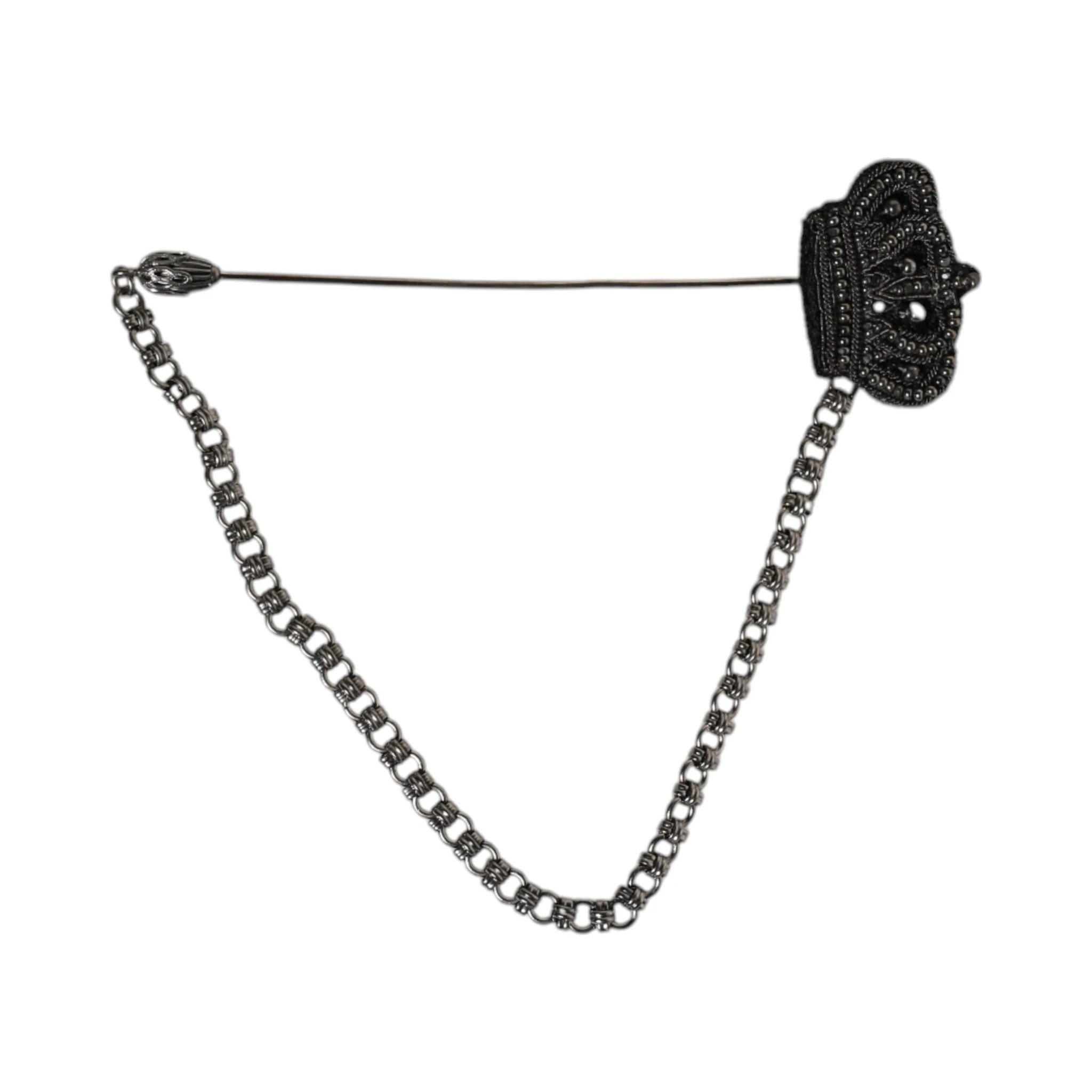 Silver Tone Brass Crown Chain Women Brooch Lapel Pin