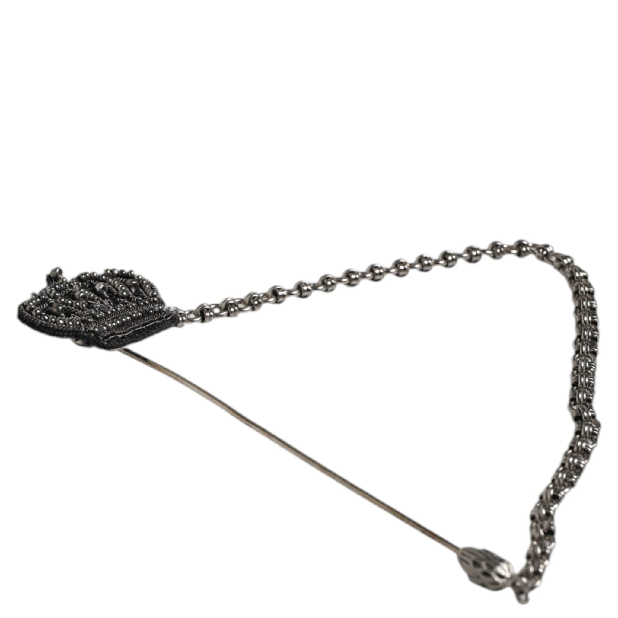 Silver Tone Brass Crown Chain Women Brooch Lapel Pin