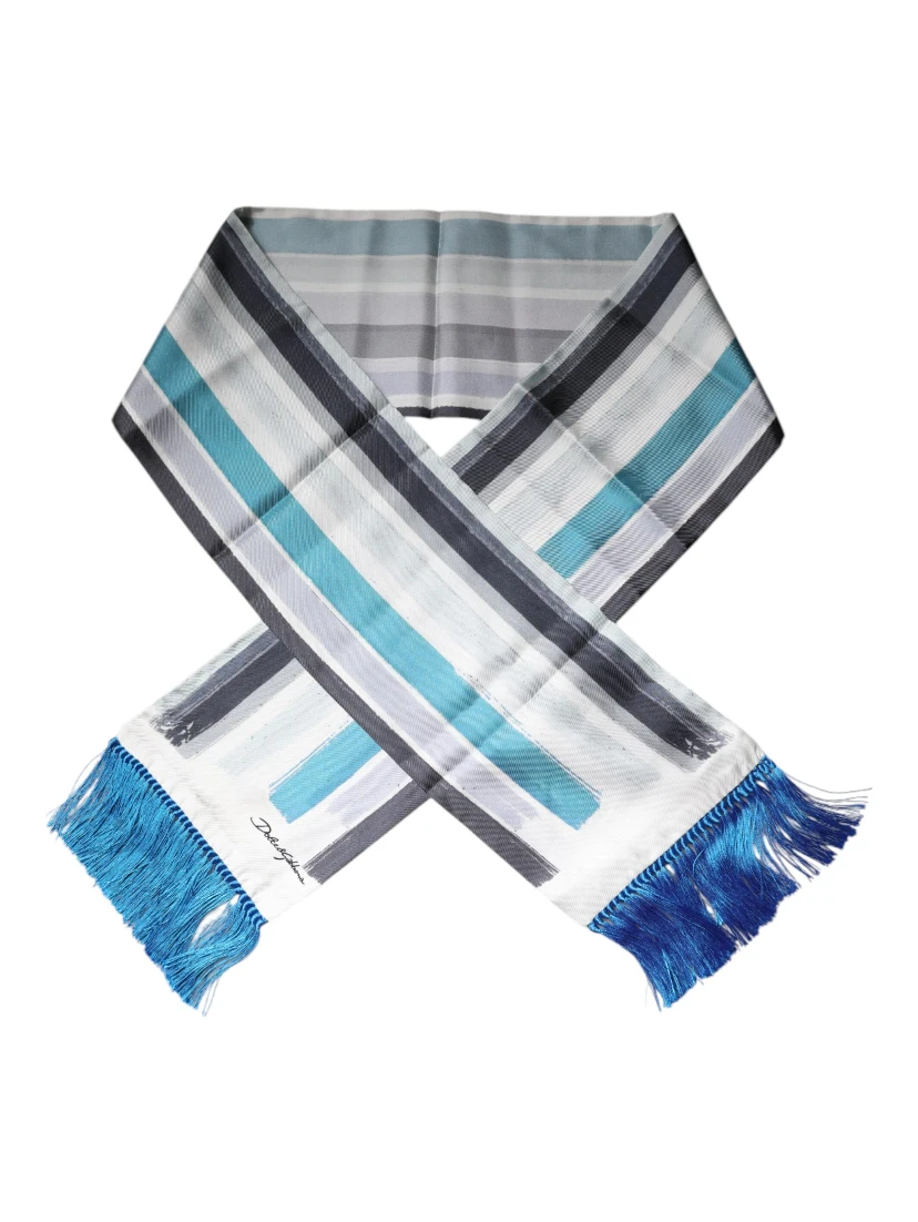 Multicolor Stripes Silk Fringes Neck Foulard Scarf