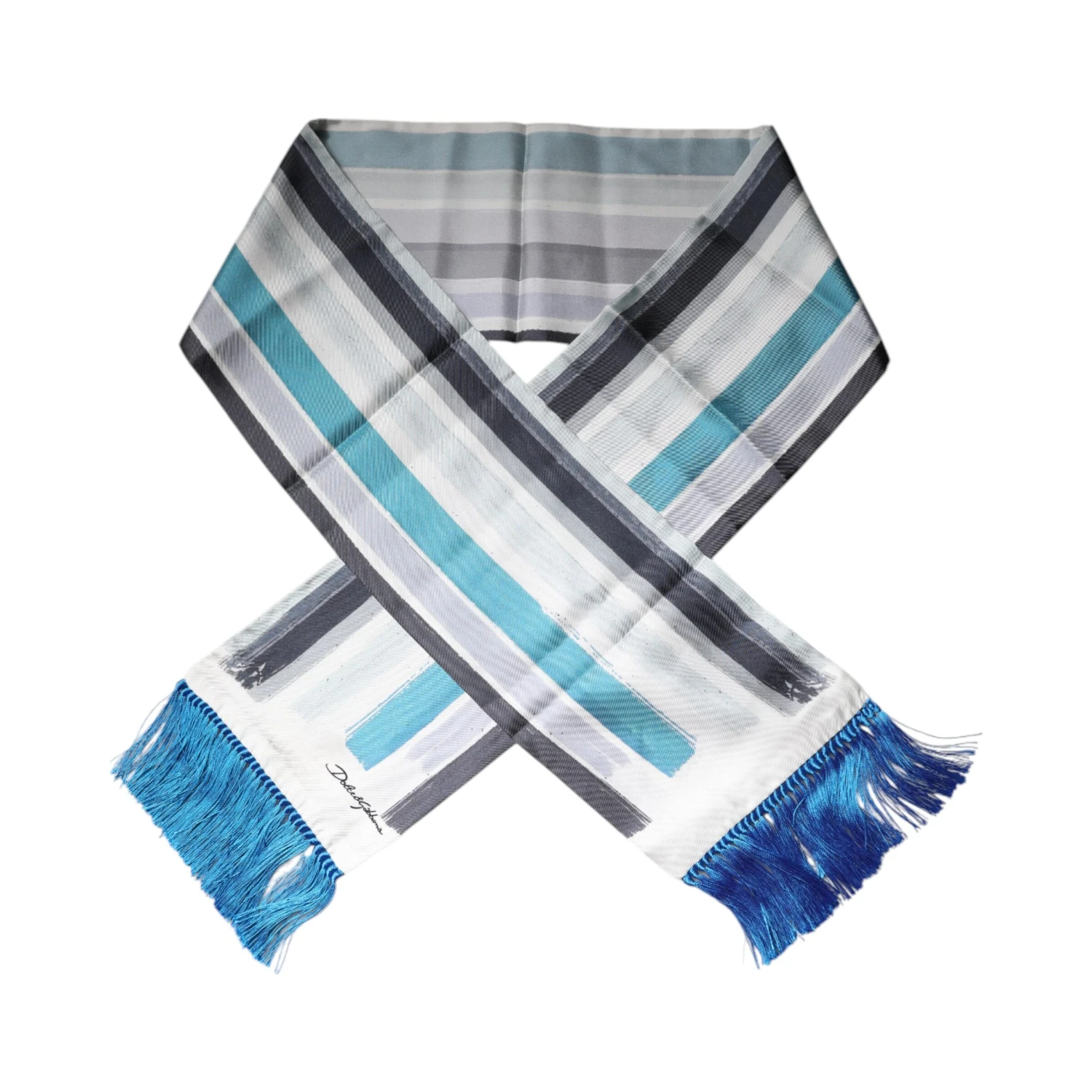 Multicolor Stripes Silk Fringes Neck Foulard Scarf