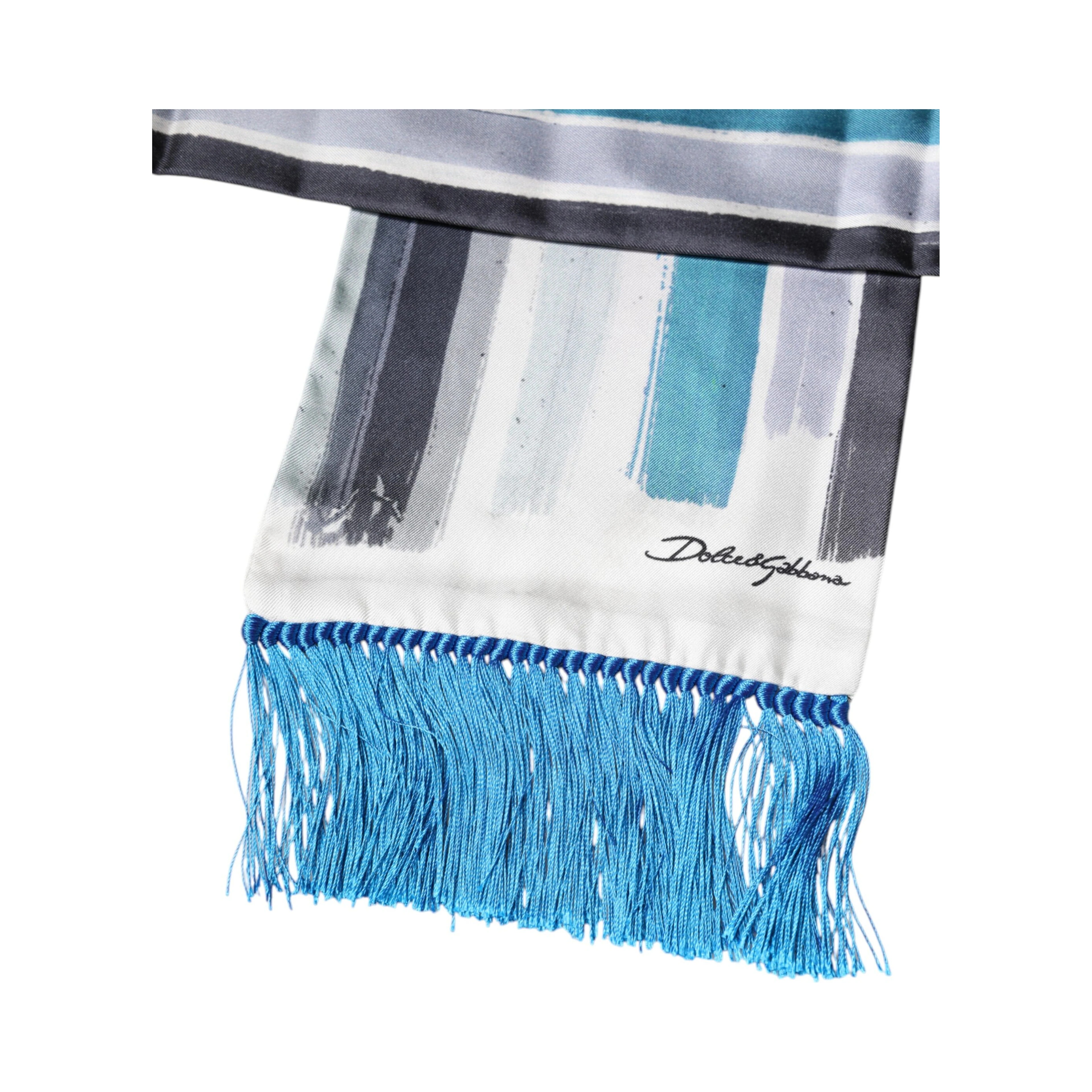 Multicolor Stripes Silk Fringes Neck Foulard Scarf