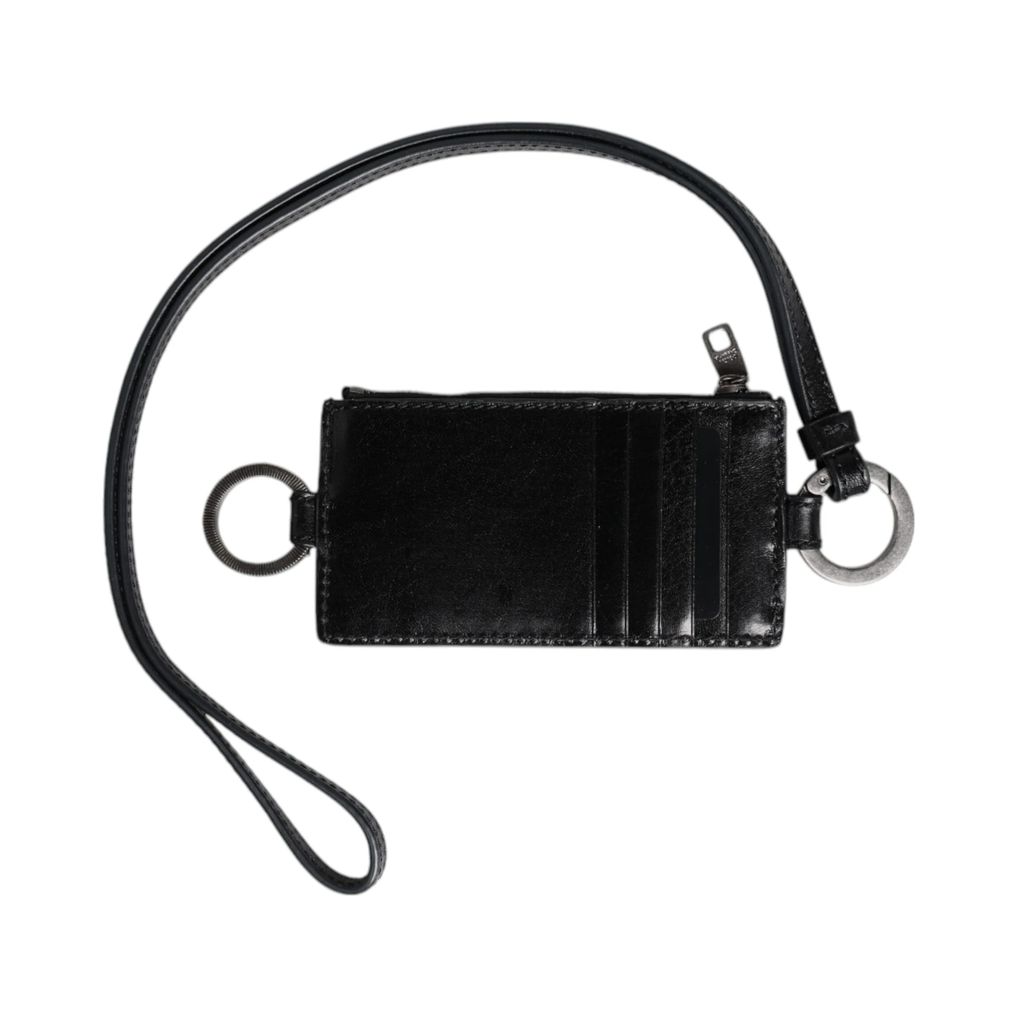 Black Leather Logo Embossed Lanyard Card Holder Wallet