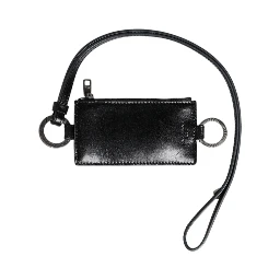 Black Leather Logo Embossed Lanyard Card Holder Wallet
