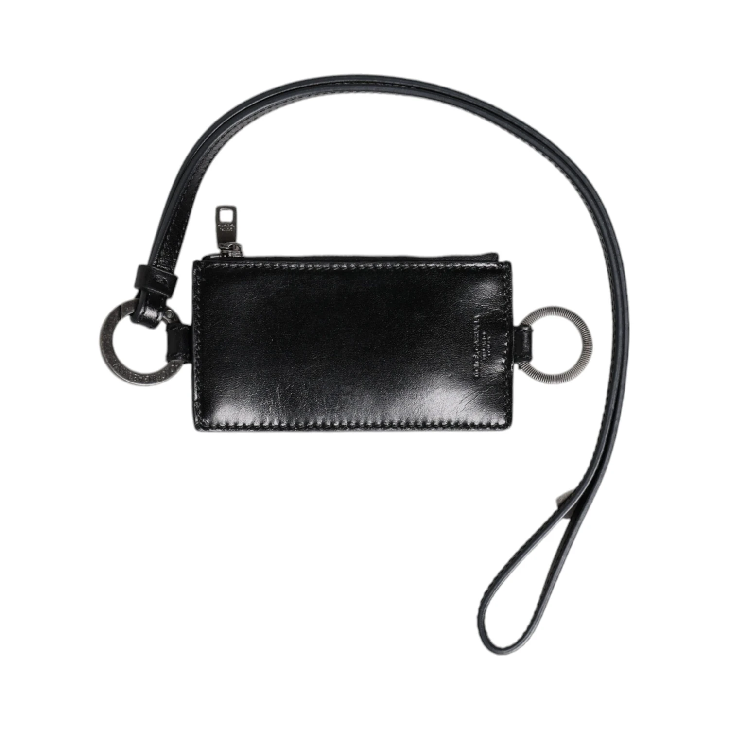 Black Leather Logo Embossed Lanyard Card Holder Wallet