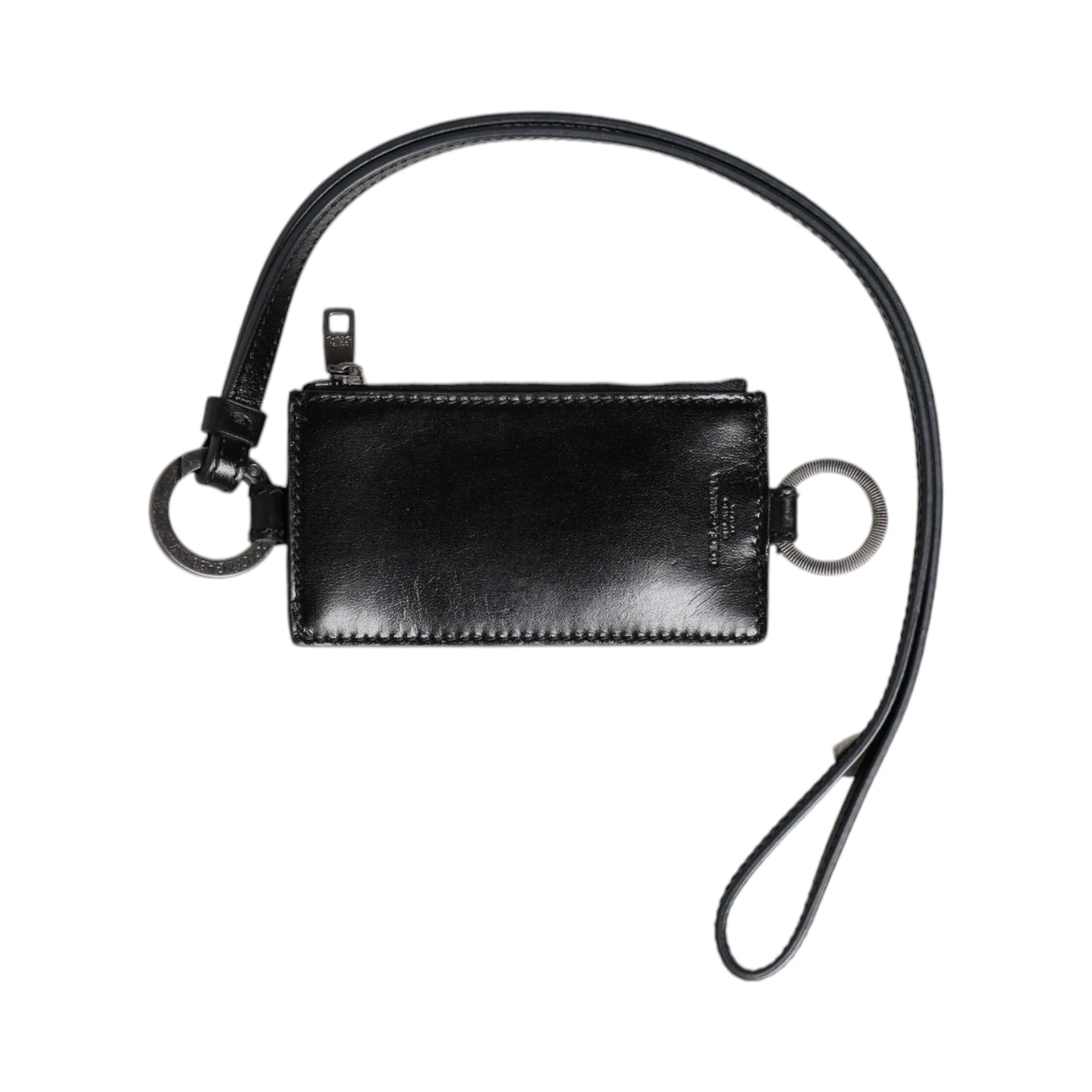 Black Leather Logo Embossed Lanyard Card Holder Wallet