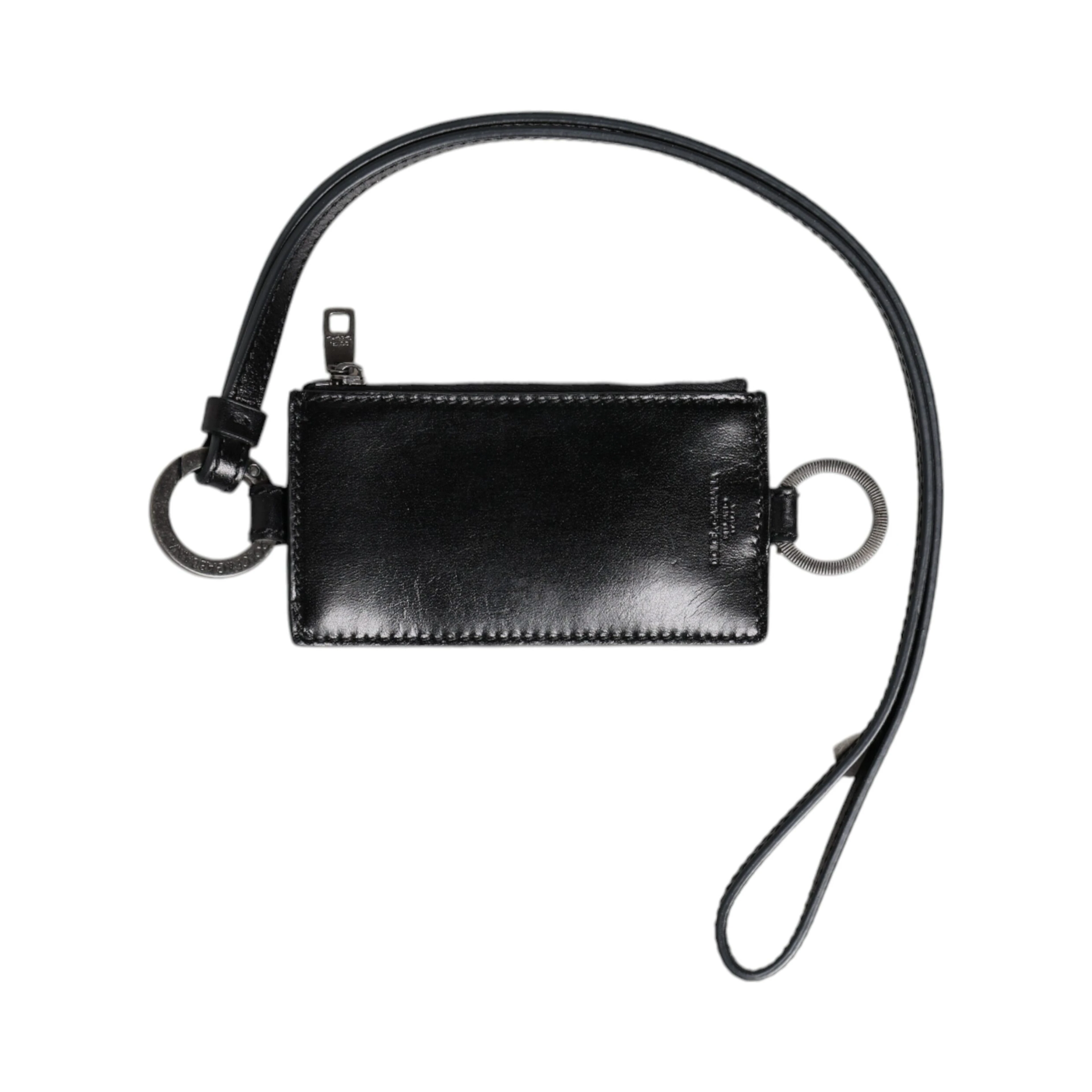 Black Leather Logo Embossed Lanyard Card Holder Wallet