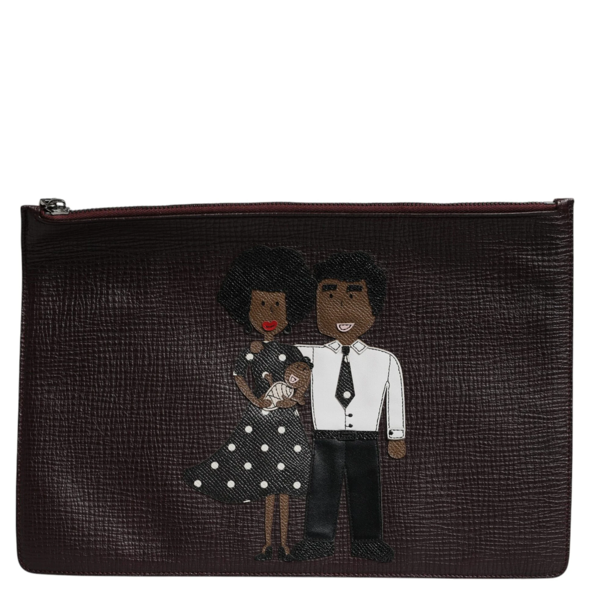 Brown Leather #DGFAMILY Embellished Men Clutch Pouch Bag