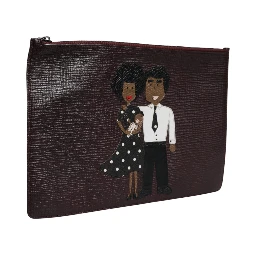 Brown Leather #DGFAMILY Embellished Men Clutch Pouch Bag