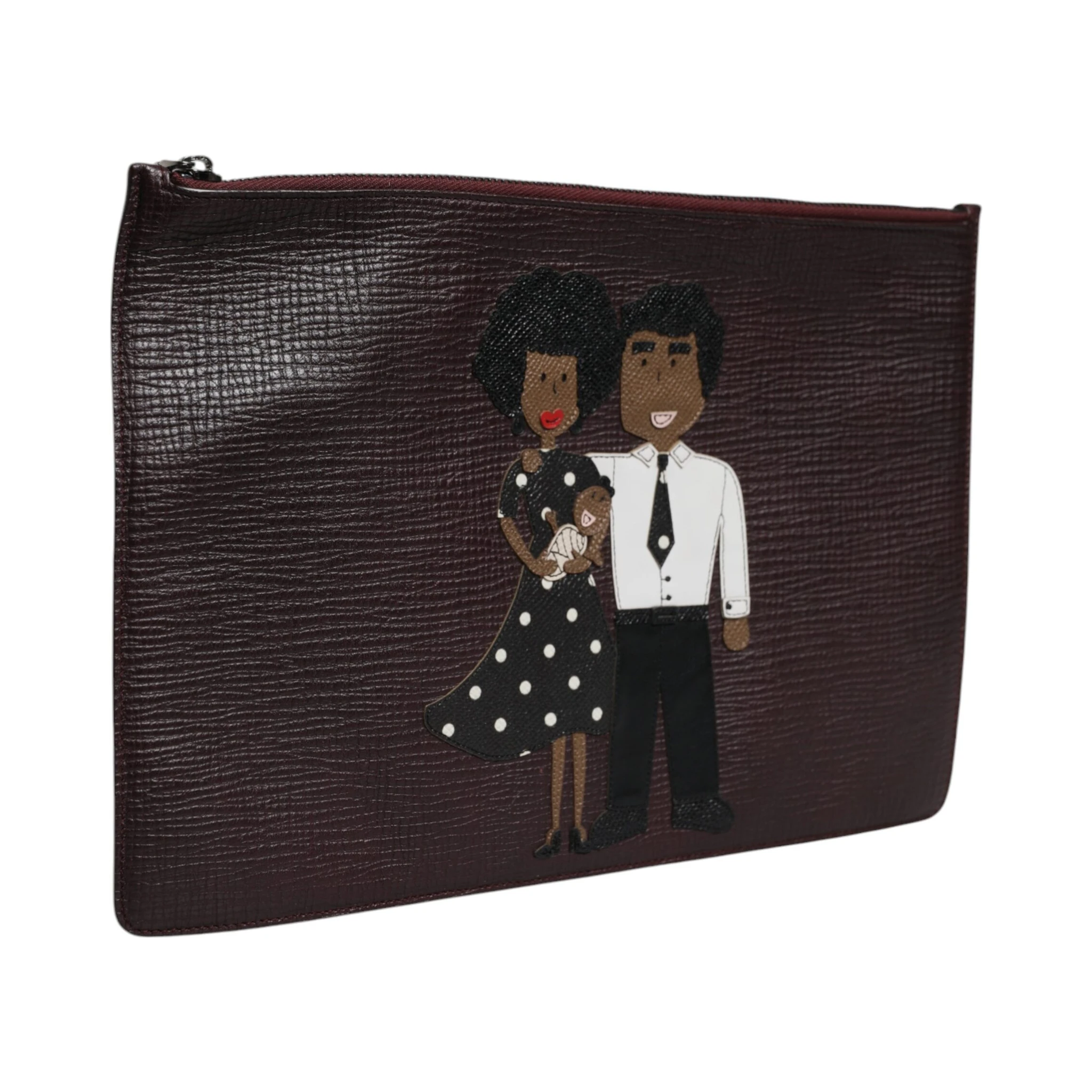 Brown Leather #DGFAMILY Embellished Men Clutch Pouch Bag