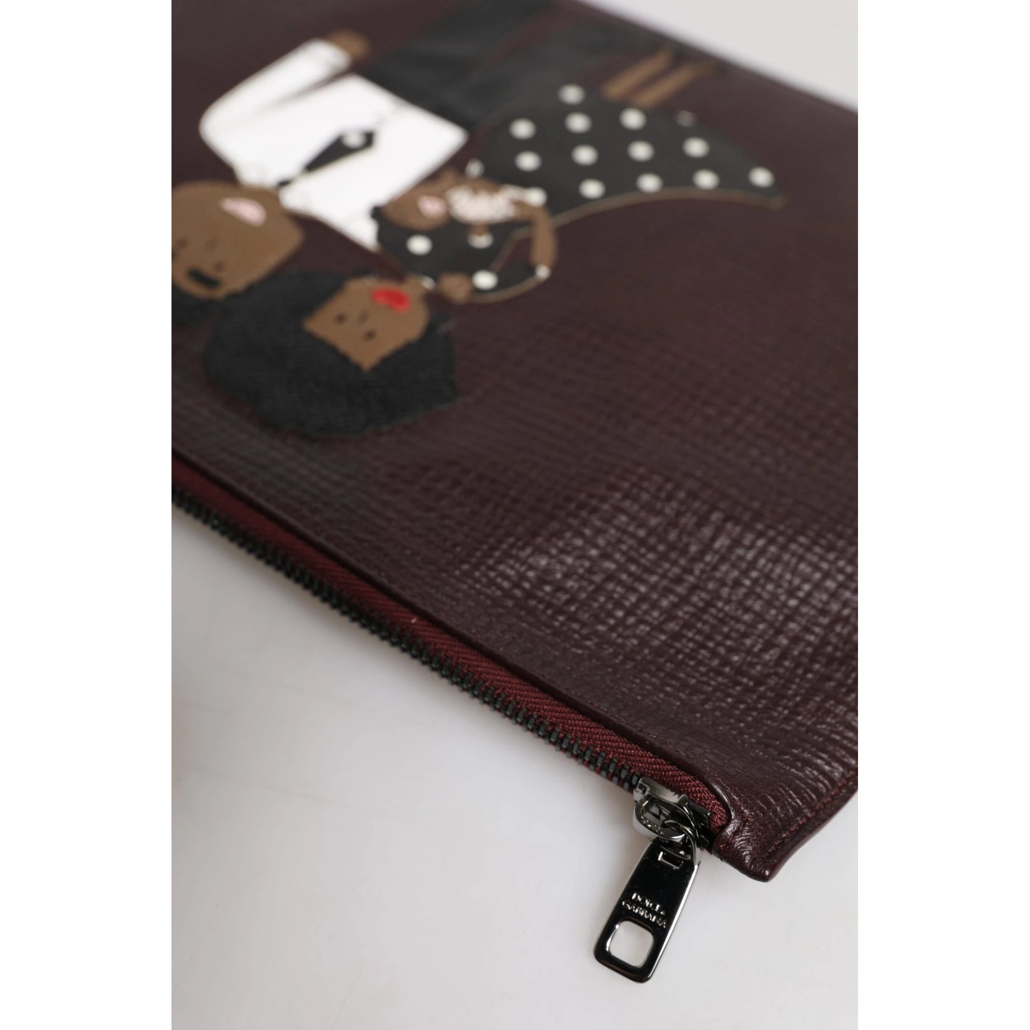 Brown Leather #DGFAMILY Embellished Men Clutch Pouch Bag