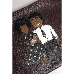 Brown Leather #DGFAMILY Embellished Men Clutch Pouch Bag