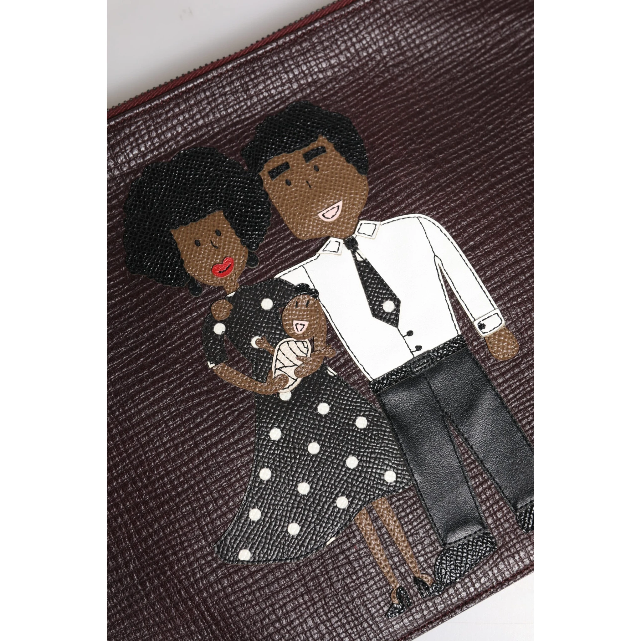 Brown Leather #DGFAMILY Embellished Men Clutch Pouch Bag