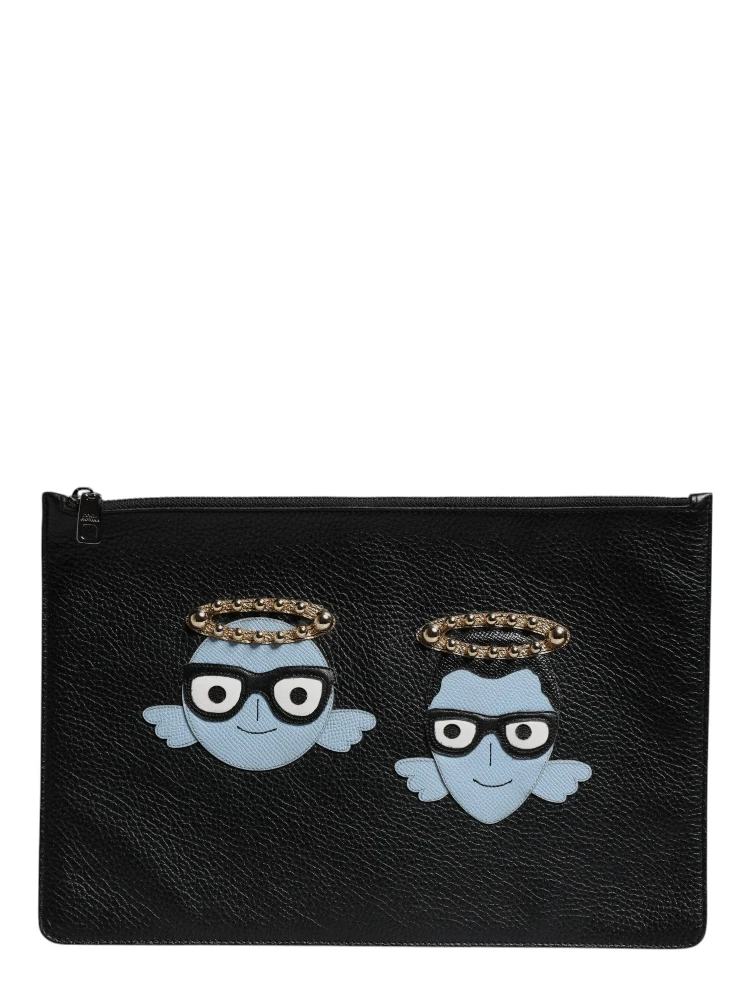 Black Leather #DGFAMILY Embellished Men Zip Pouch Bag alternative