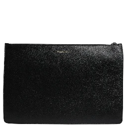 Black Leather #DGFAMILY Embellished Men Zip Pouch Bag