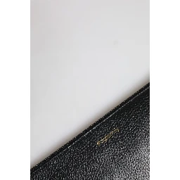 Black Leather #DGFAMILY Embellished Men Zip Pouch Bag