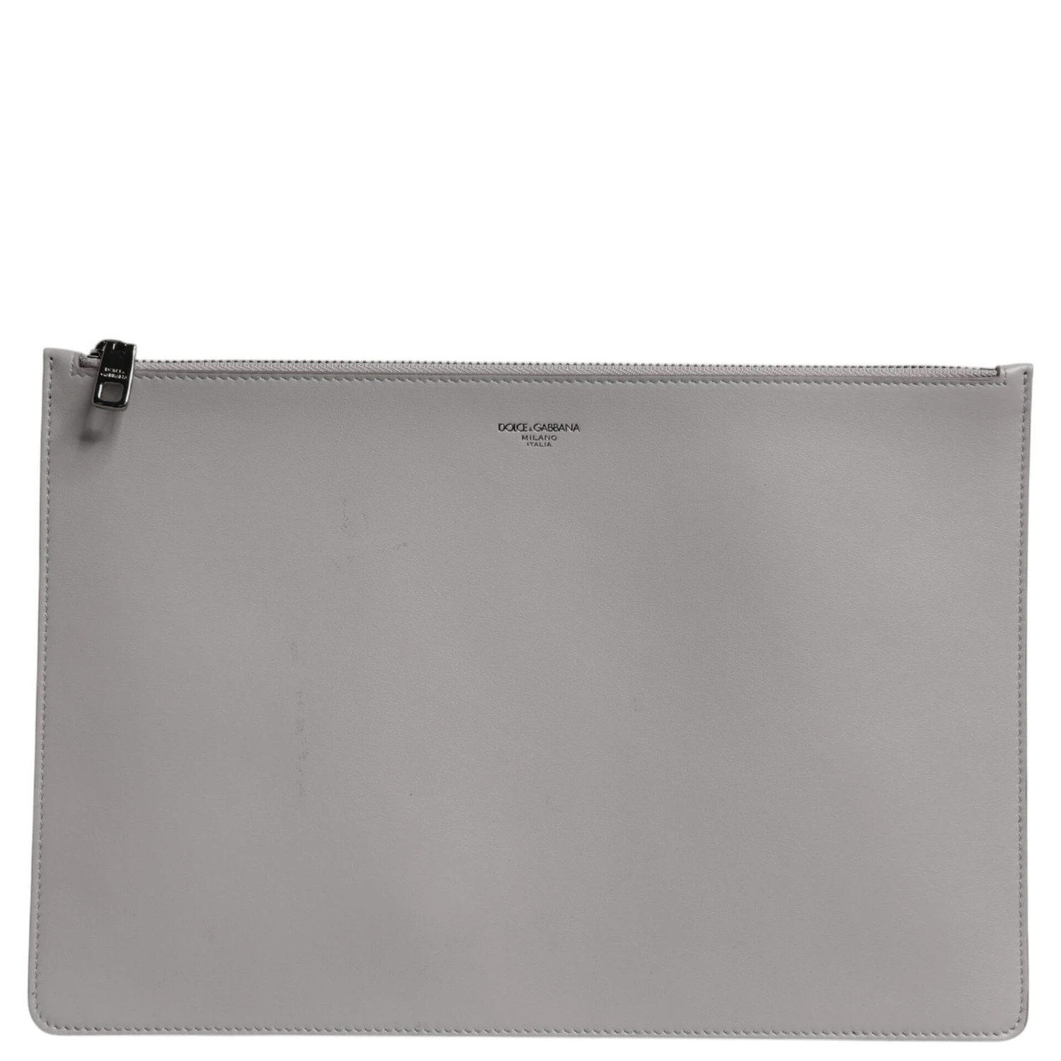 Gray Solid Leather DG Logo Men Clutch Zip Pouch Bag