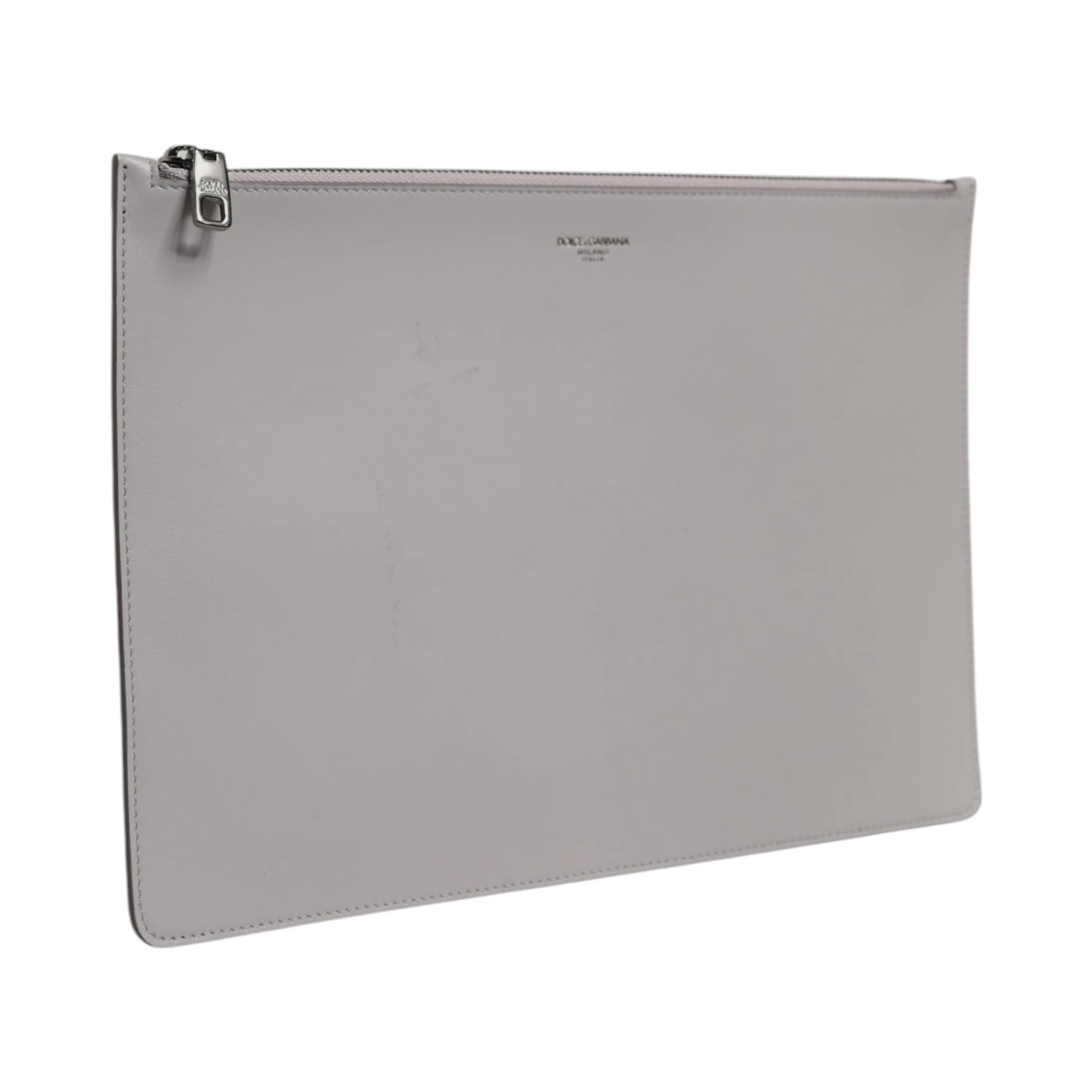 Gray Solid Leather DG Logo Men Clutch Zip Pouch Bag