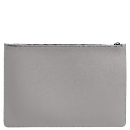 Gray Solid Leather DG Logo Men Clutch Zip Pouch Bag