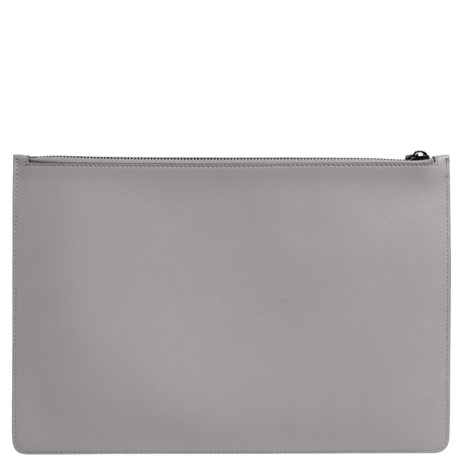 Gray Solid Leather DG Logo Men Clutch Zip Pouch Bag