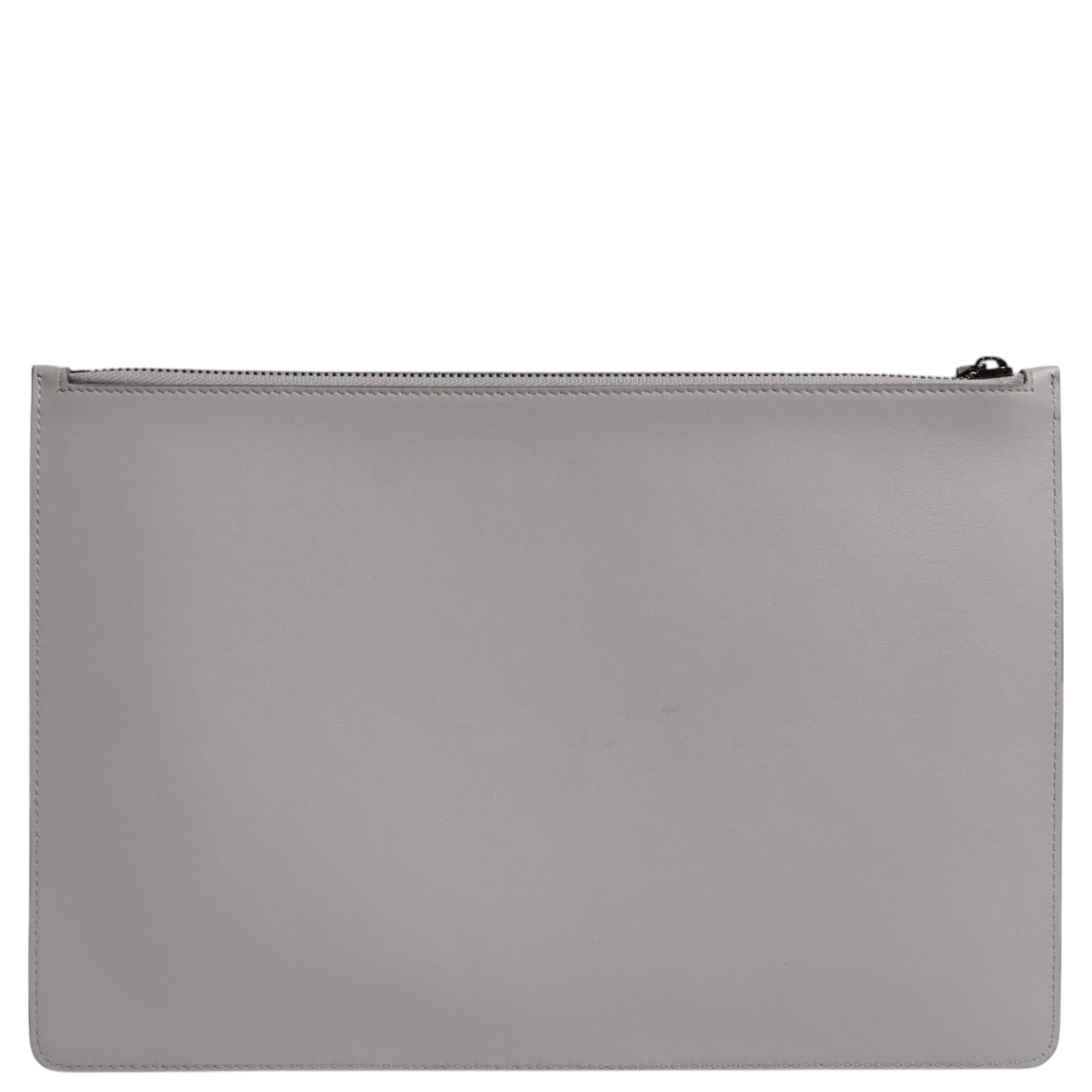 Gray Solid Leather DG Logo Men Clutch Zip Pouch Bag