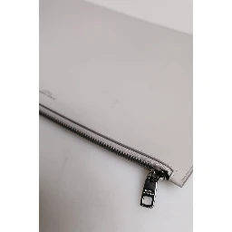 Gray Solid Leather DG Logo Men Clutch Zip Pouch Bag