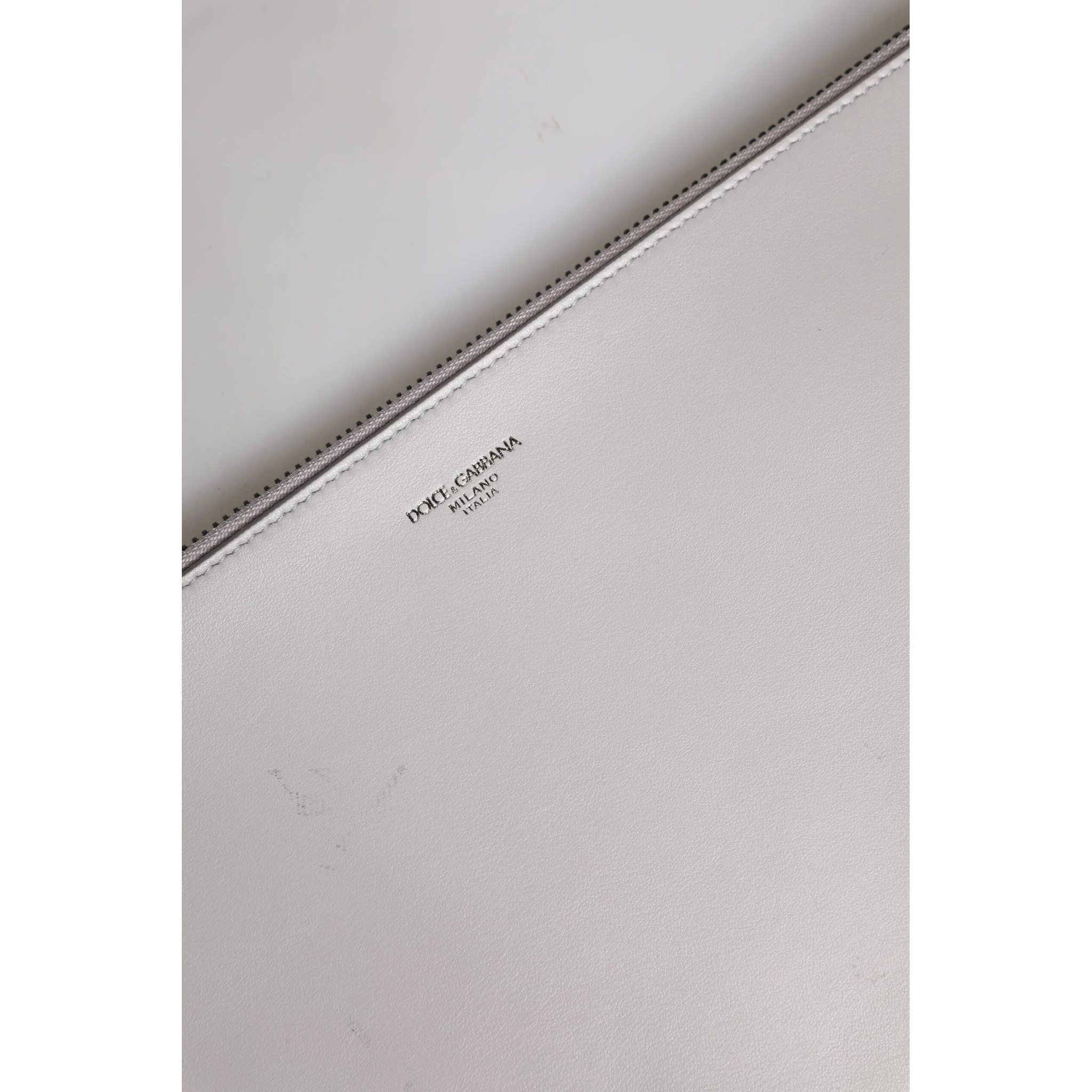 Gray Solid Leather DG Logo Men Clutch Zip Pouch Bag