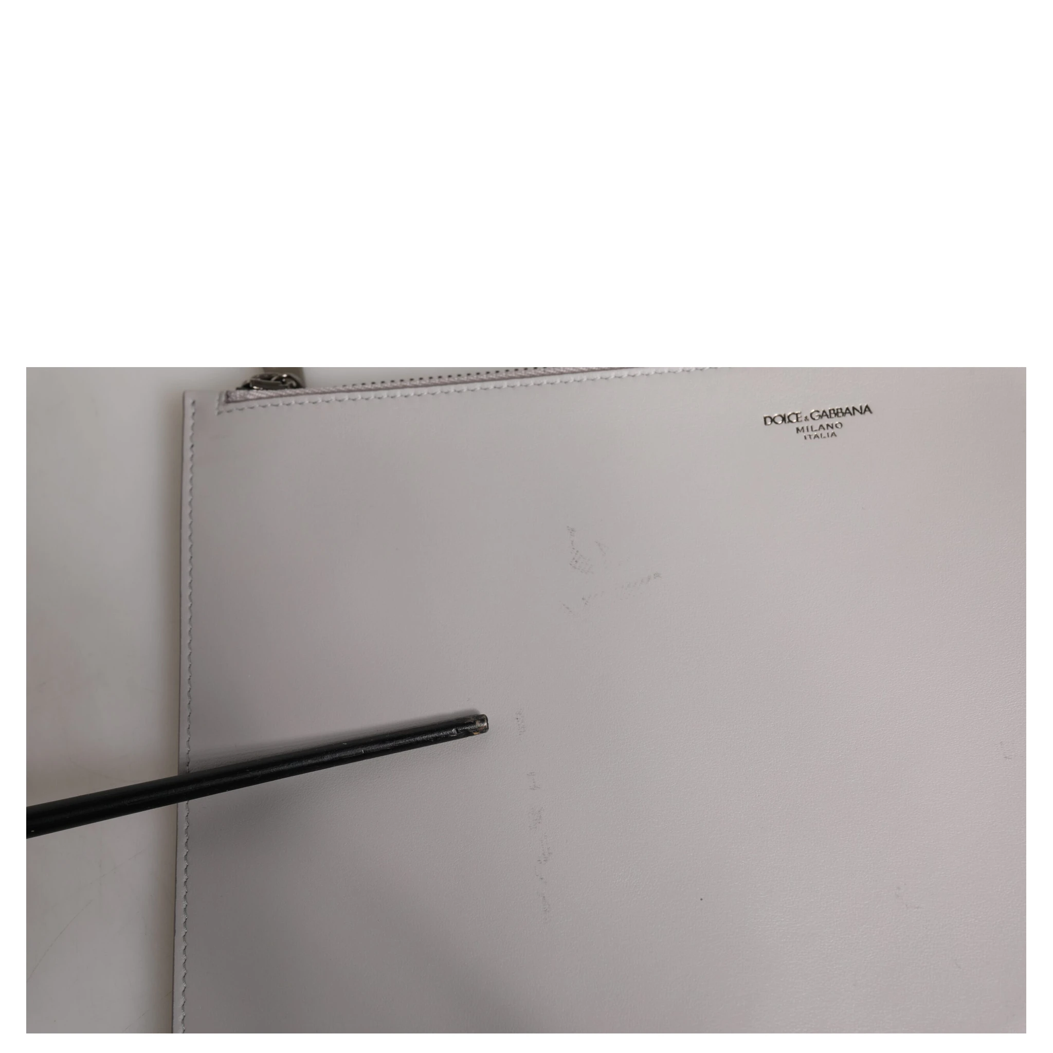 Gray Solid Leather DG Logo Men Clutch Zip Pouch Bag