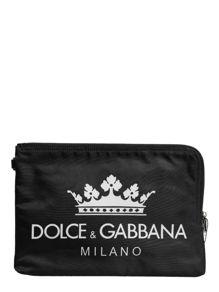 Black DG Milano Print Nylon Pouch Clutch Bag