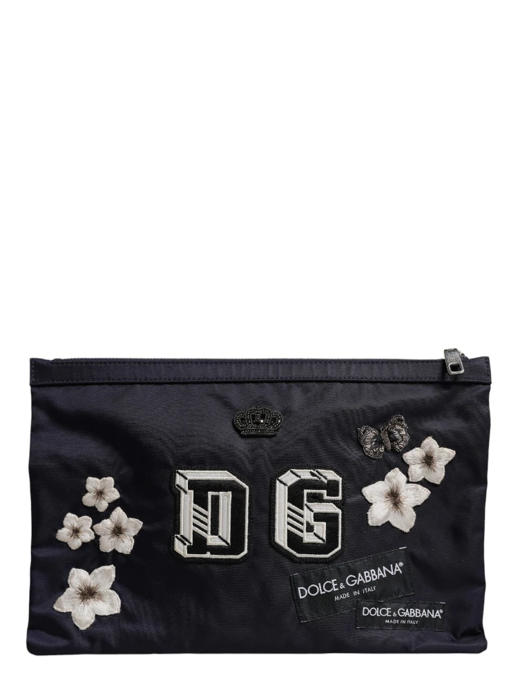 Blue DG Logo Patch Embellished Pouch Clutch Bag