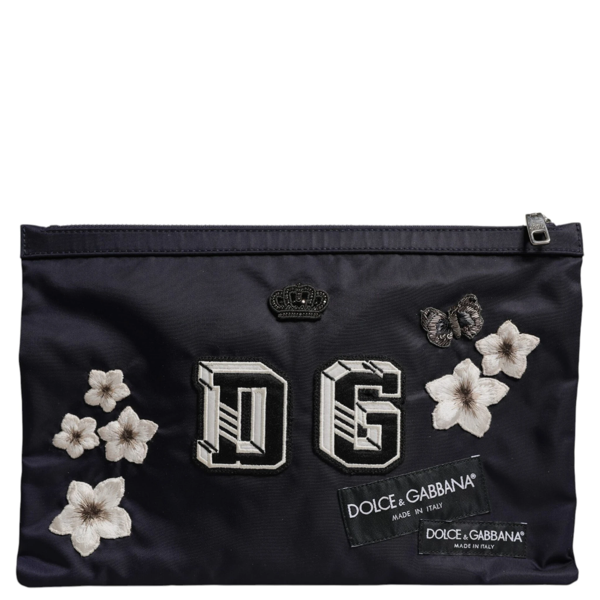 Blue DG Logo Patch Embellished Pouch Clutch Bag