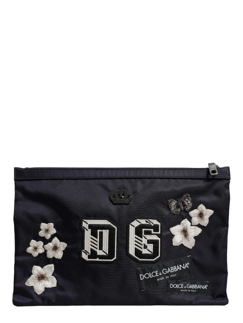 Blue DG Logo Patch Embellished Pouch Clutch Bag