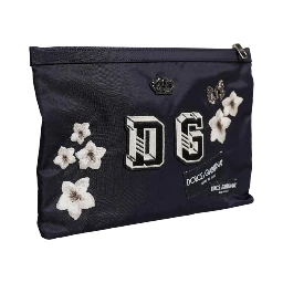 Blue DG Logo Patch Embellished Pouch Clutch Bag
